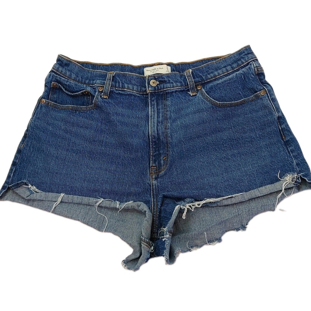 Abercrombie & Fitch The Mom Short High Rise Medium Wash Denim Jeans Size 16